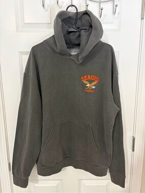 Seager Company Western Men's Charcoal Black Gray Hoodie Eagle - Medium